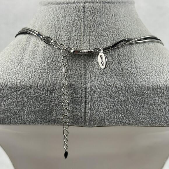 Chico's Reversible Pendant Necklace Womens Long Tassel Leopard Rhinestone Black - Picture 6 of 7